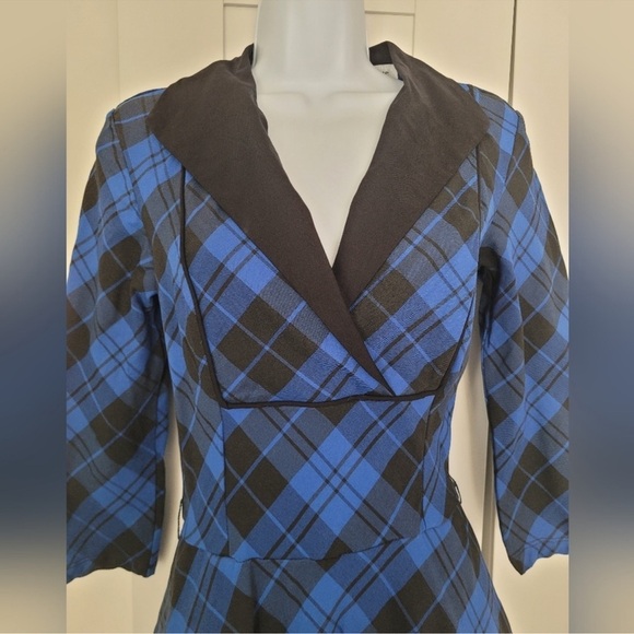 Rare NWOT Unique Vintage Trudy Dress Blue & Black Plaid Tartan - Picture 4 of 11